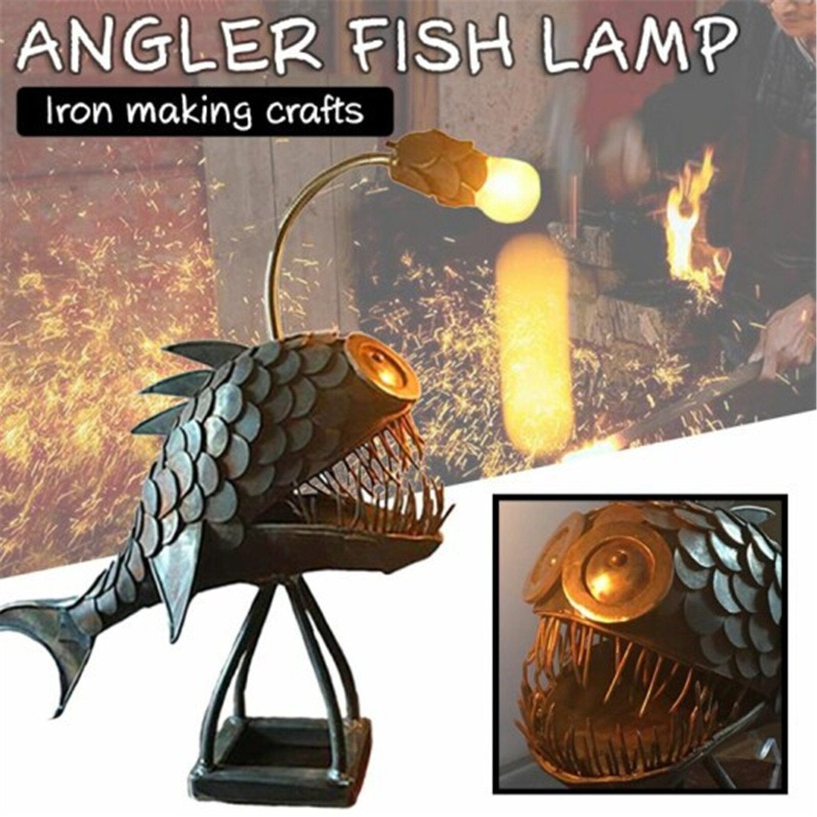 BowLift | Retro Table Lamp Anglerfish Light with Flexible Lamp Head Artistic Table Lamps for Home Bar Café Home Art Decorative Ornaments