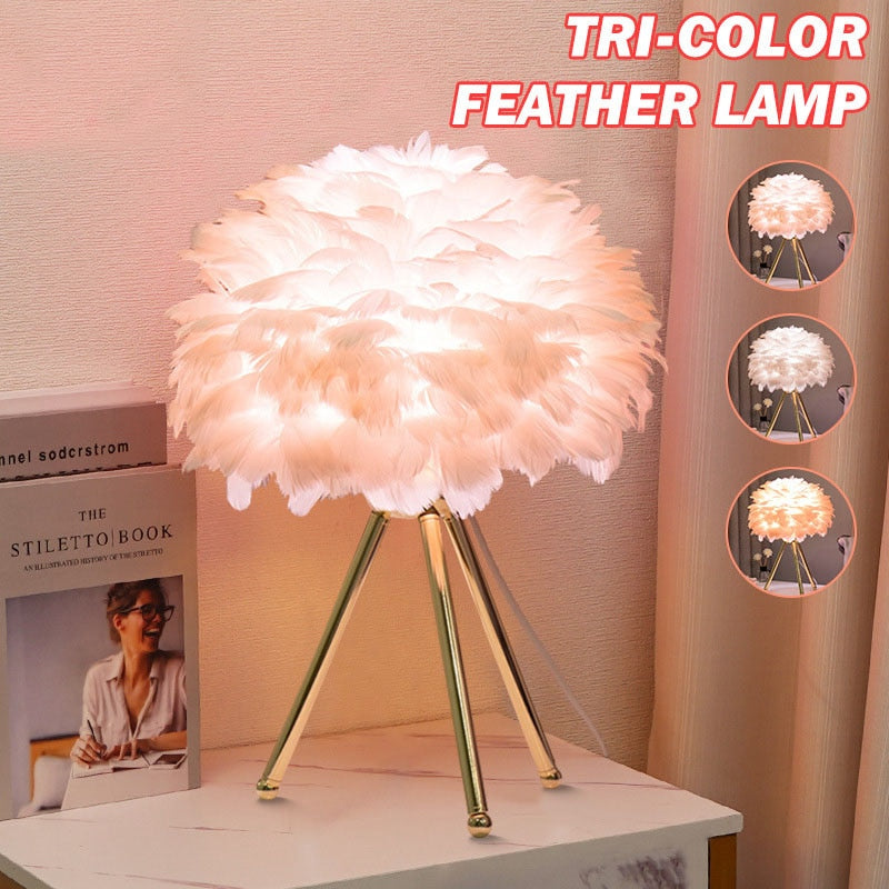 BowLift | Romantic Feather Table Lamp Modern Nightstand Lamp Living Room Café Decoration Wedding Christmas Gift Ostrich Feather Light