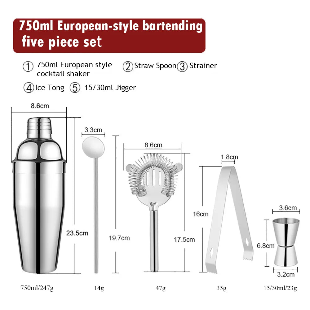 BowLift | 550 ml/750 ml Stainless Steel Cocktail Shaker Mixer Drink Bartender Set Bar Set Tools With Wine Rack Stand Tool for Birthday Gift