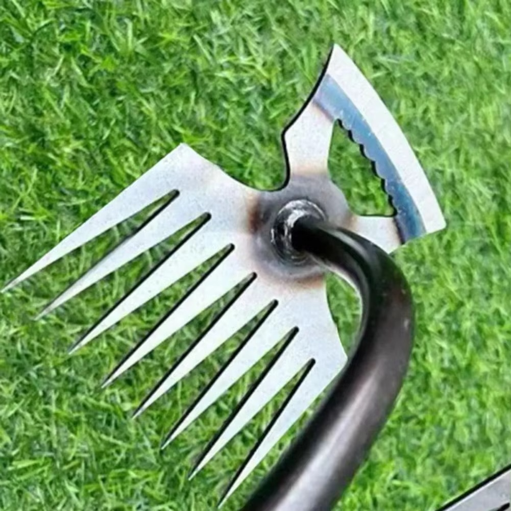 BowLift | Dual-Purpose 8-Tooth Manganese Steel Hoe with Non-Slip Rubber Handle for Weeding, Digging, and Soil Loosening