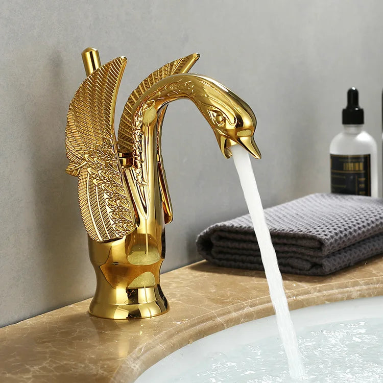 BowLift | Swan Single Handle Golden Basin Faucet