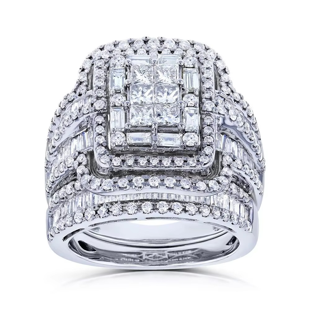 BowLift | Elegant Silver-Toned White Crystal Bridal Ring Set for Women