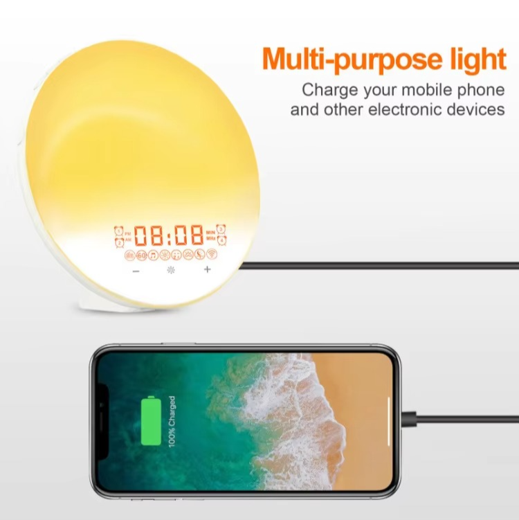 BowLift | Wake Up Light Alarm Clock with Sunrise Simulation, Sunset Mode, Night Light and FM Radio