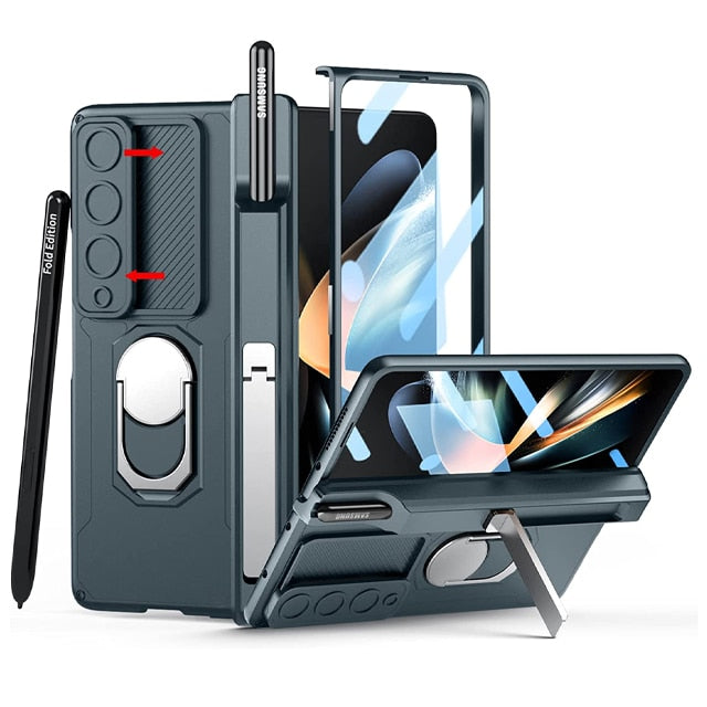 BowLift | Luxury Case with S Pen Holder and Hinge Screen Protection Ring Stand Case for Samsung Galaxy Z Fold 5 Z Fold 4