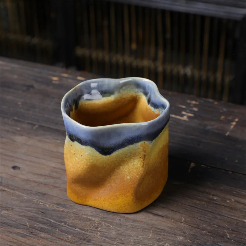 BowLift | Irregular twisted shape cup 9.47 ounces/280 ml ceramic coffee tea cup without handle polychromatic creative ceramic mugs coffee mugs retro