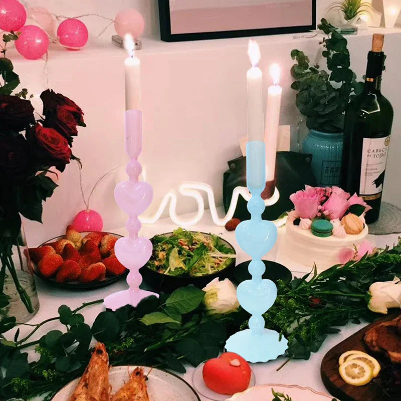 BowLift | Retro Taper Candle Holder Red Heart Shape Glass Candle Holder Wedding Table Decoration Home Party Glass Vase Decor