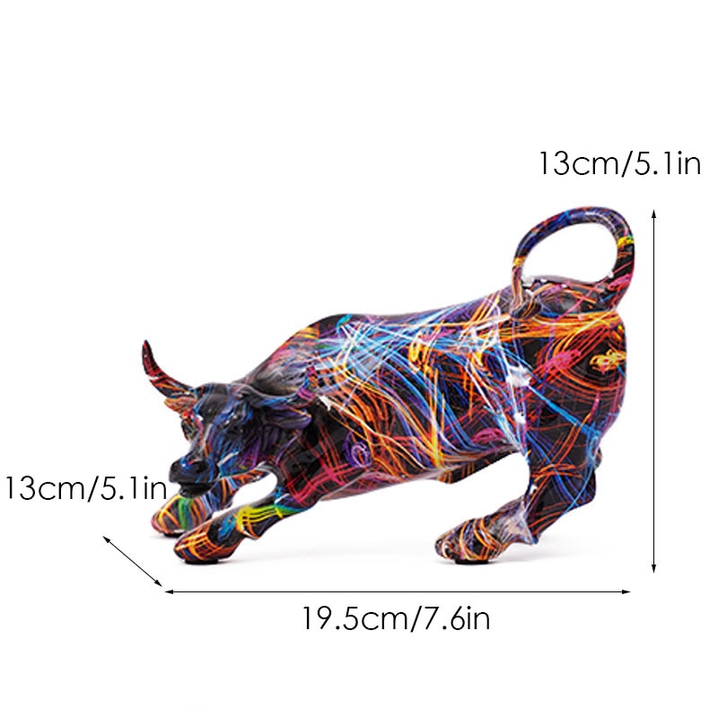 BowLift | Graffiti-Painting Resin Bull Figures Home Living Room Bedroom Office Desktop Feng Shui Ornaments Collection Statues