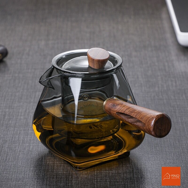 BowLift | Japanese Glass Teapot with Wooden Handle, Boiling Teapot, Electric Ceramic Stove, Tea Maker, High-Quality Tea Set, Heat-Resistant Teapot, 700 ml