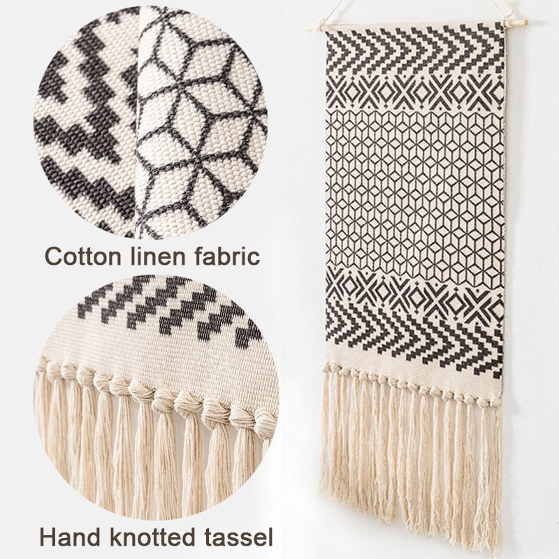 BowLift | Bohemian Wall Tapestry, Macrame Wall Hanging, Home Decoration, Cotton Linen Tassel, Handcrafted, Woven, Geometric Canvas Art, Background Wall Tapestries