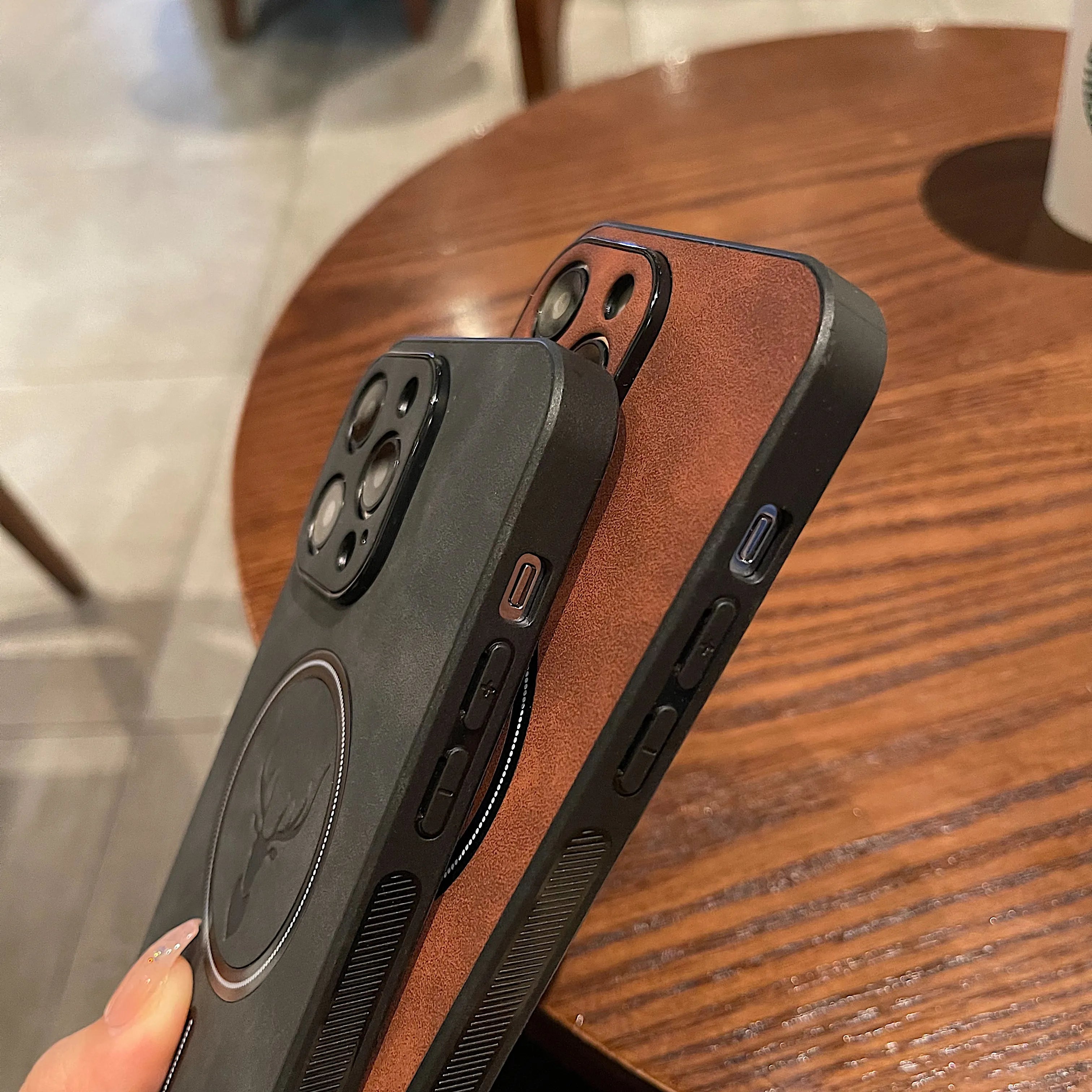 BowLift | Luxury Deer Leather Apple iPhone Case | Magnetic Phone Case, Wireless Case, MagSafe, Wireless Charging, Protective Case, Cover for iPhone 15, 14, 13 Pro Max Plus