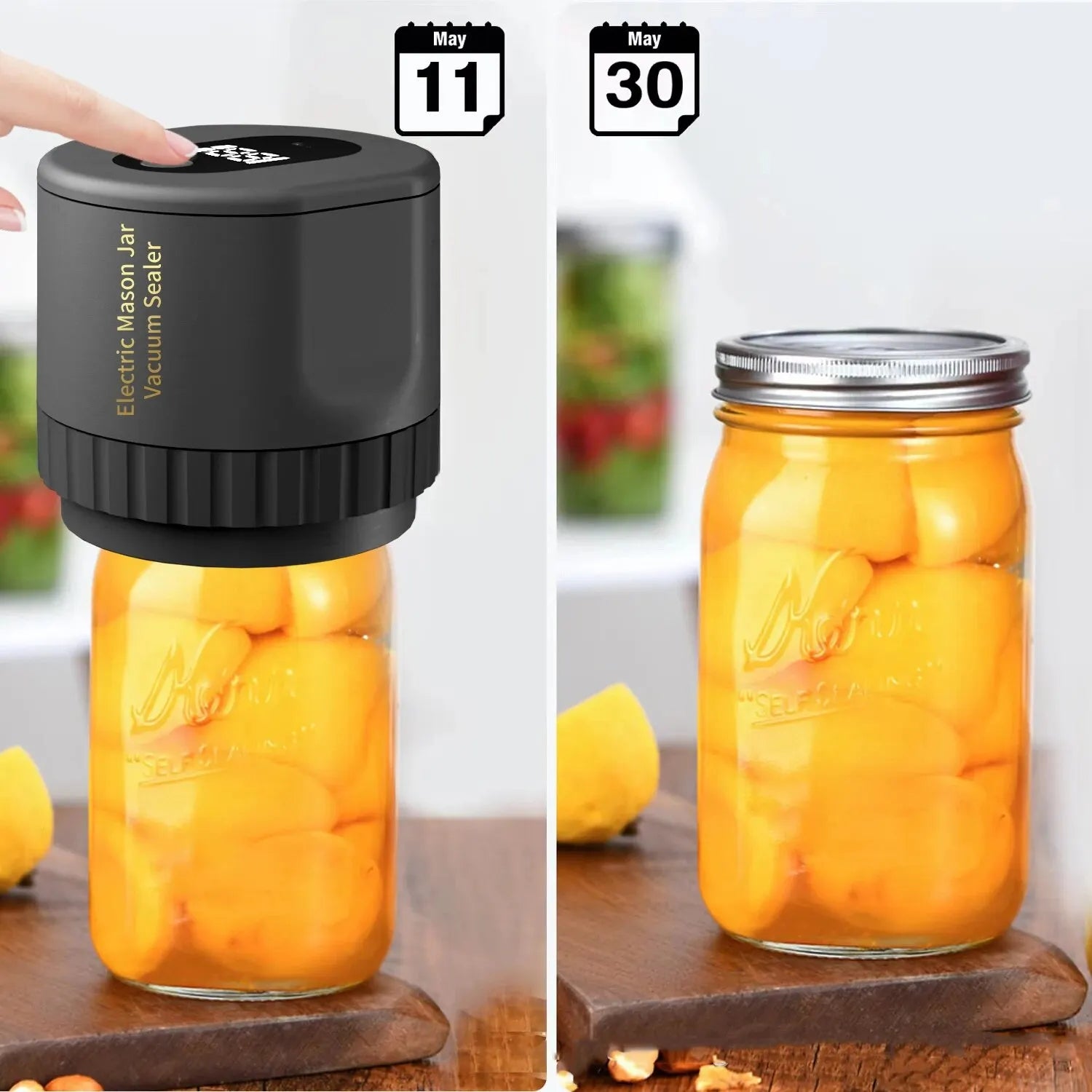 BowLift | Electric Mason Jar Vacuum Sealing Set - Cordless Sealer for Wide Mouth and Regular Mason Jars - Ideal for Food Storage