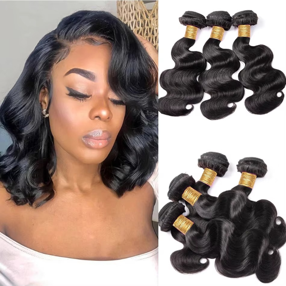 BowLift | Short Peruvian Body Wave Hair Bundles 3/4 Pack Deals, 100% Unprocessed Virgin Human Hair, Loose Body Weave