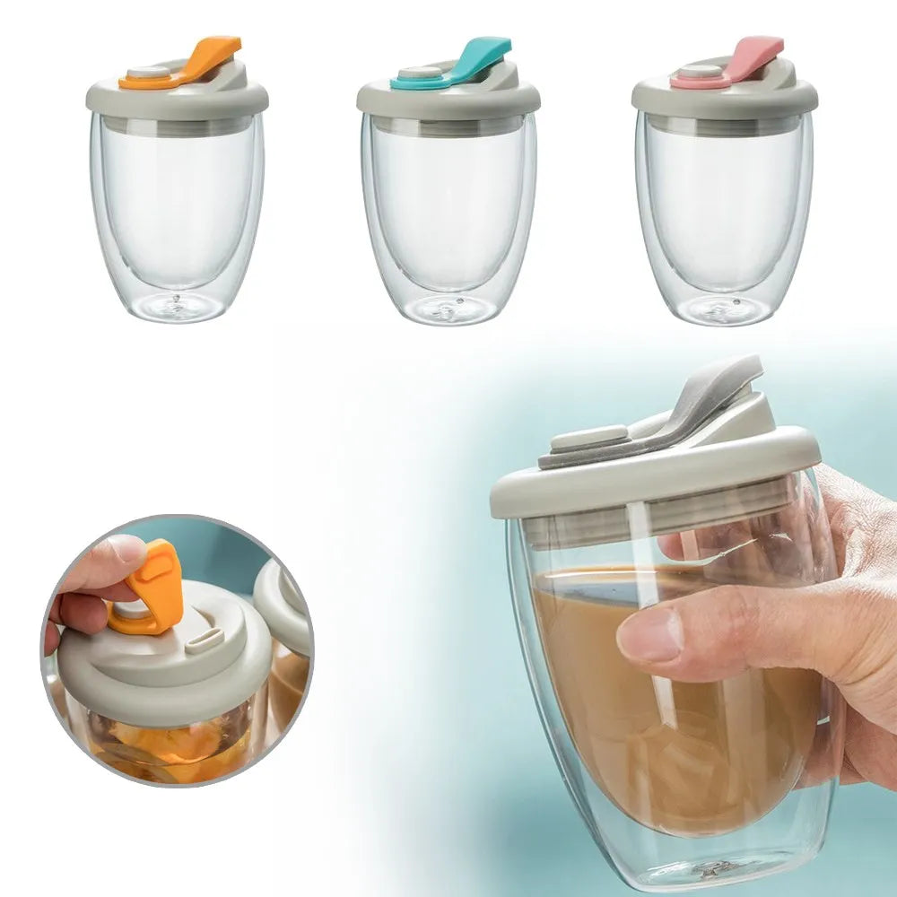 BowLift | Leak-Proof Double Wall Glass Transparent Mug