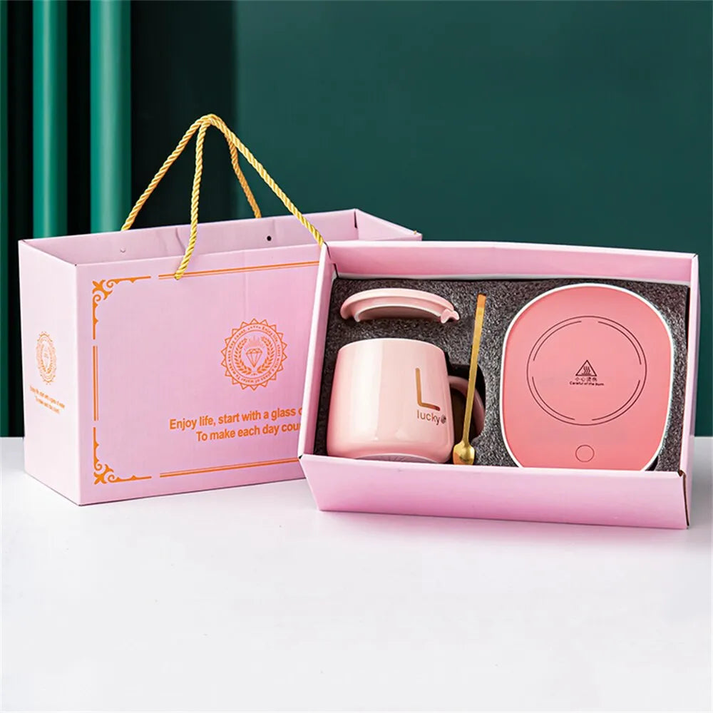 BowLift | Smart Ceramic Mug Heater Cup Coaster Warmer Thermostat Coffee Heating Electric Mug Set Milk Tea Heating Water Home Office Gift