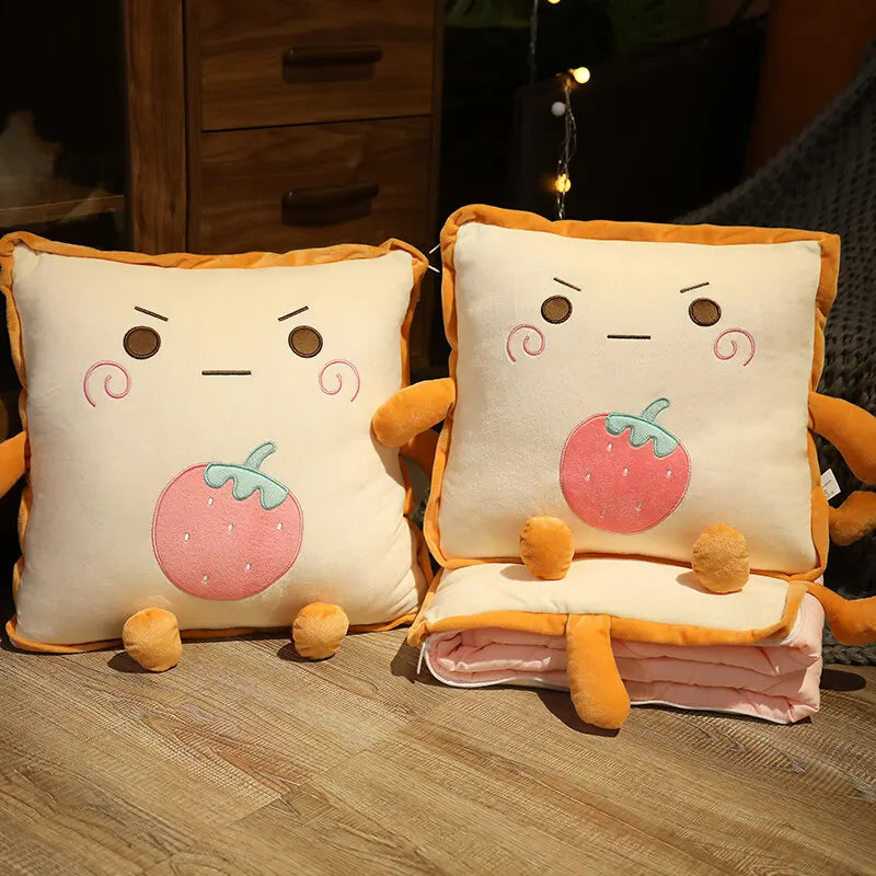 BowLift | Playful Cartoon Toast Foldable Travel Pillow Blanket