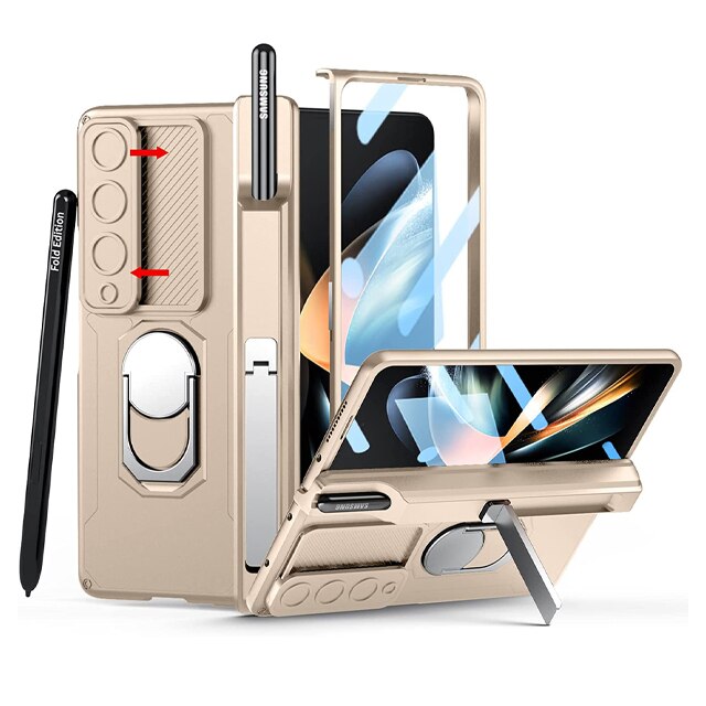 BowLift | Luxury Case with S Pen Holder and Hinge Screen Protection Ring Stand Case for Samsung Galaxy Z Fold 5 Z Fold 4