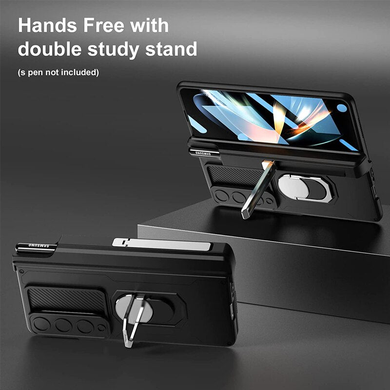 BowLift | Luxury Case with S Pen Holder and Hinge Screen Protection Ring Stand Case for Samsung Galaxy Z Fold 5 Z Fold 4
