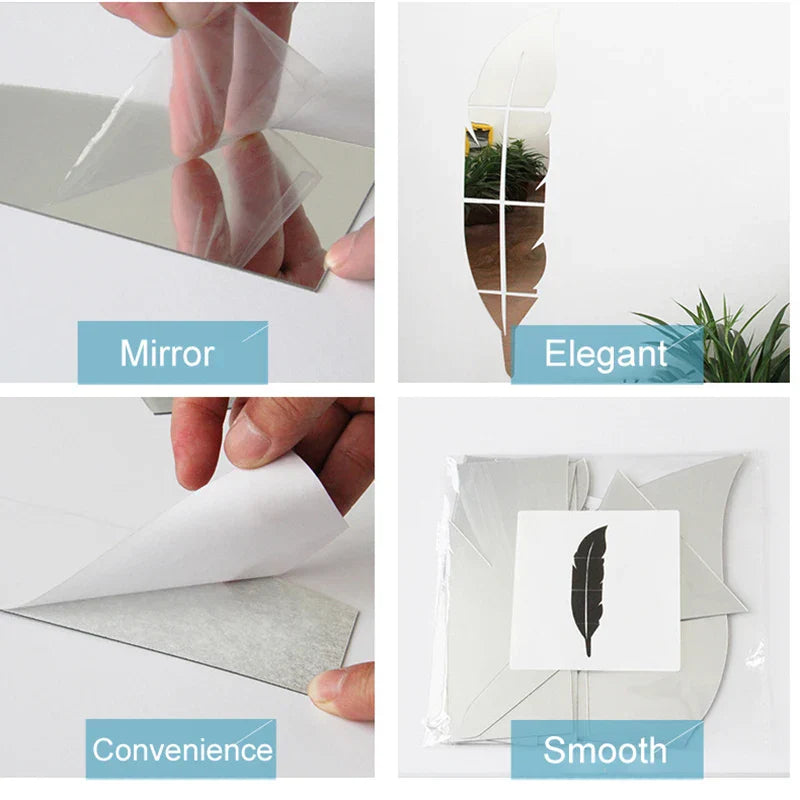 BowLift | 3D Feather Art Mirror Wall Sticker