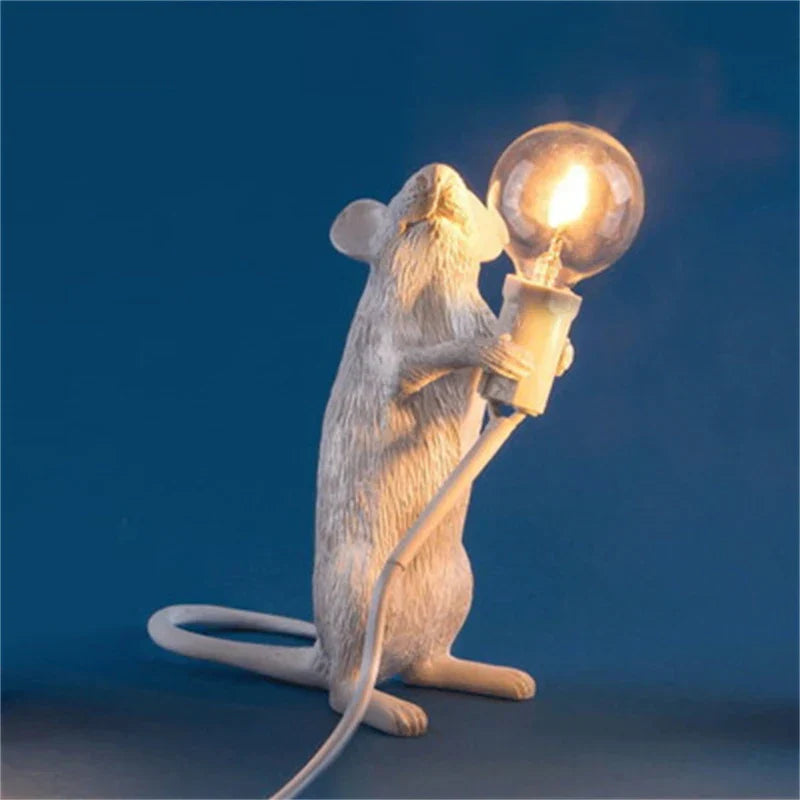 BowLift | Modern LED Animal Table Lamps: Resin Rat, Cat, and Squirrel Night Lights