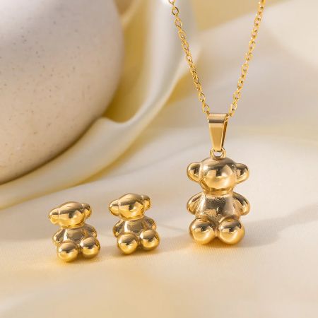 BowLift | Cute Bear Pendant Necklace and Earring Set for Women – Waterproof Stainless Steel Jewelry Gift