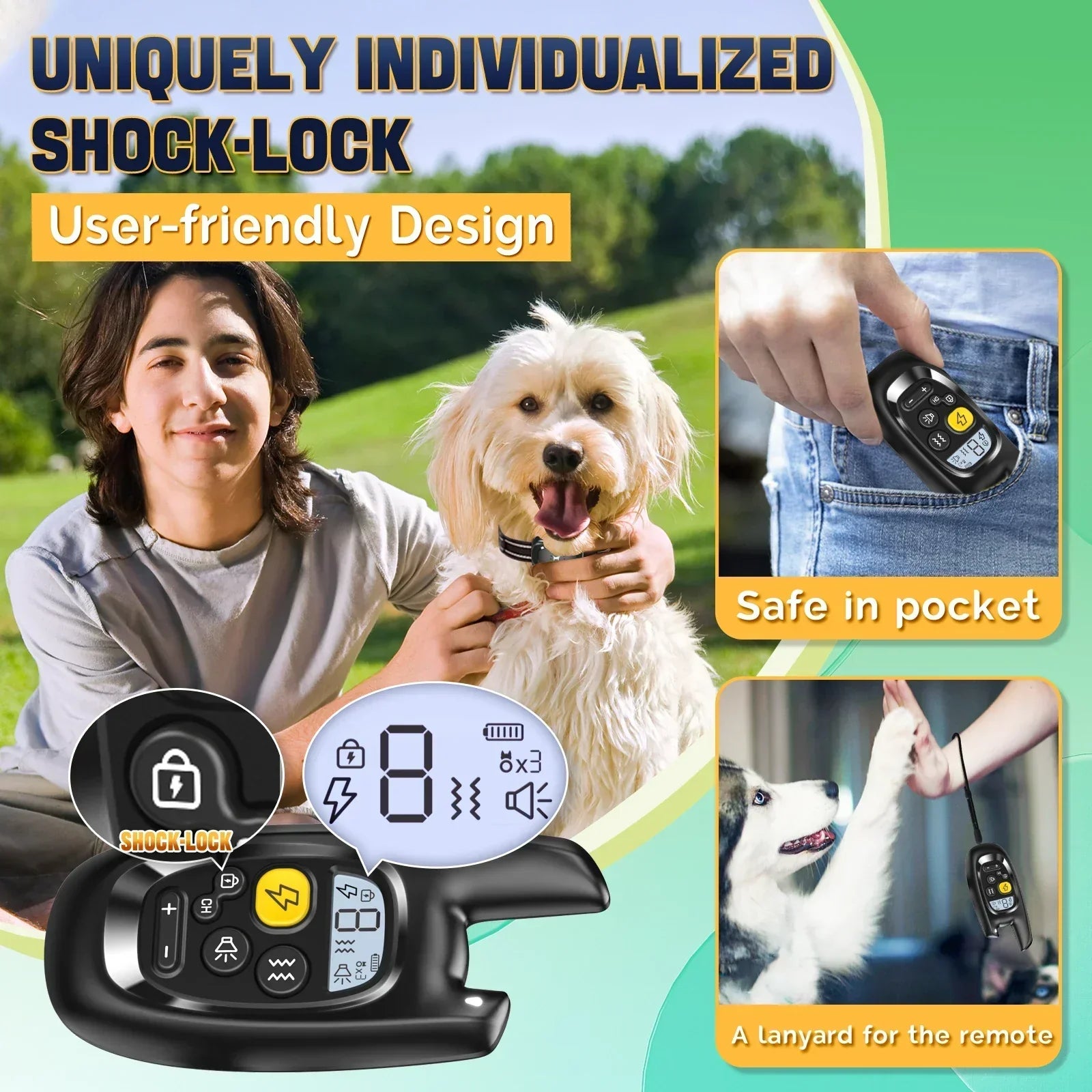 BowLift | Dog Training Collar with Remote – Shock Lock, Sound & Vibration Modes, Waterproof, 1600ft Range