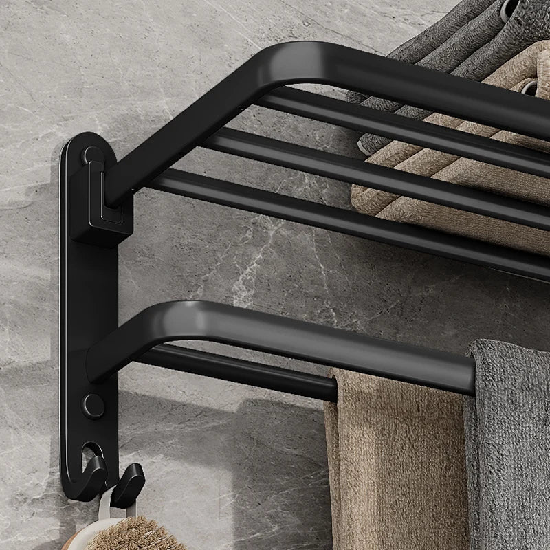 BowLift | EasyFold Black Wall-Mounted Folding Towel Rack – Space-Saving & Stylish Bathroom Storage