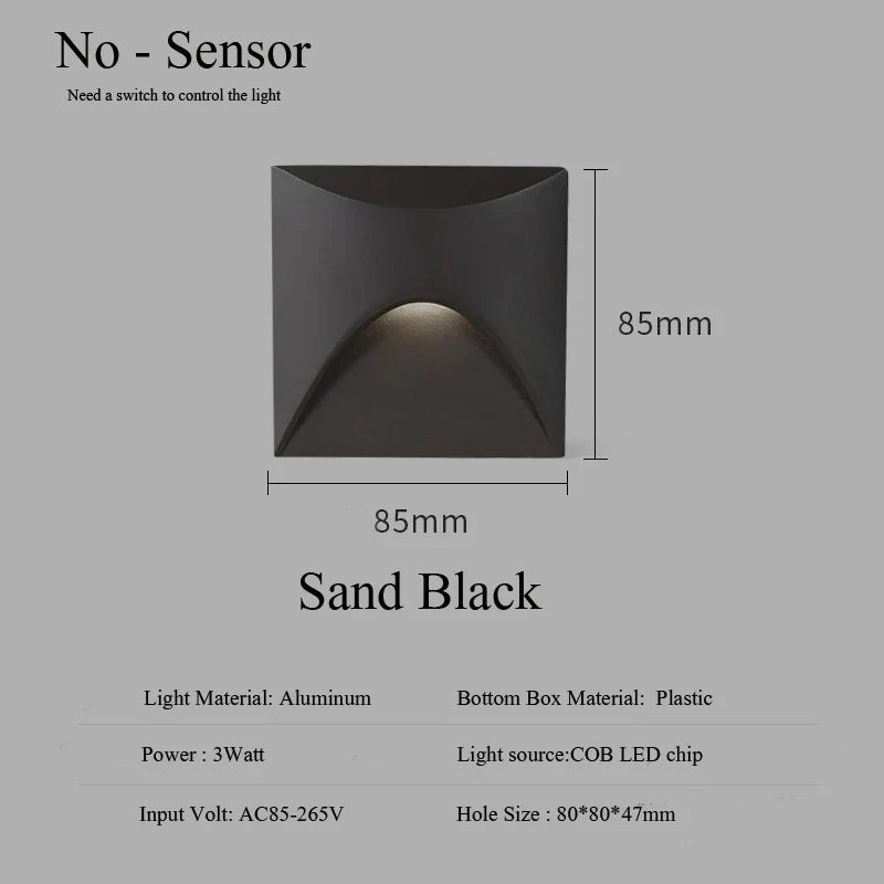 BowLift | Modern waterproof IP65 LED recessed wall lamp for outdoor lighting - 3W embedded step & staircase balcony portal light