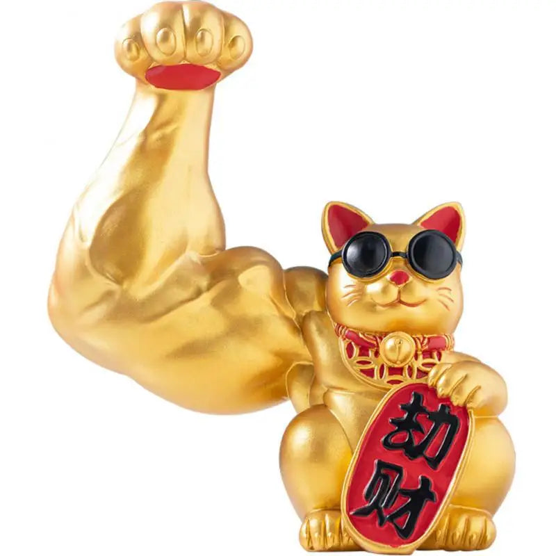 BowLift | Large hand, happy wealth, waving cat, gold-colored waving hand cat, home decoration, welcoming waving cat, sculpture, statue, decor, car ornament, shop gift