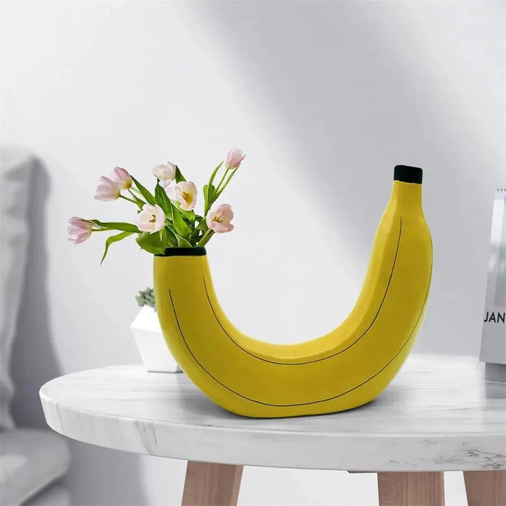 BowLift | Banana vase, flower vase made of resin, cute banana shape, decorative tabletop vase for flower arrangements, living room, bedroom, home decoration