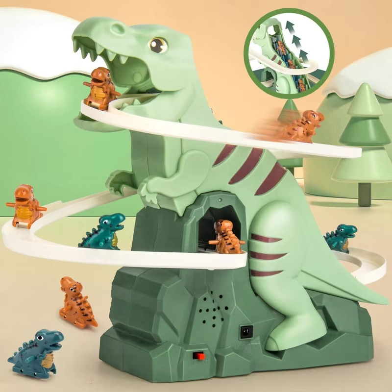 BowLift | Dinosaur Adventure Playset with Electric Slide, Music, and Lights