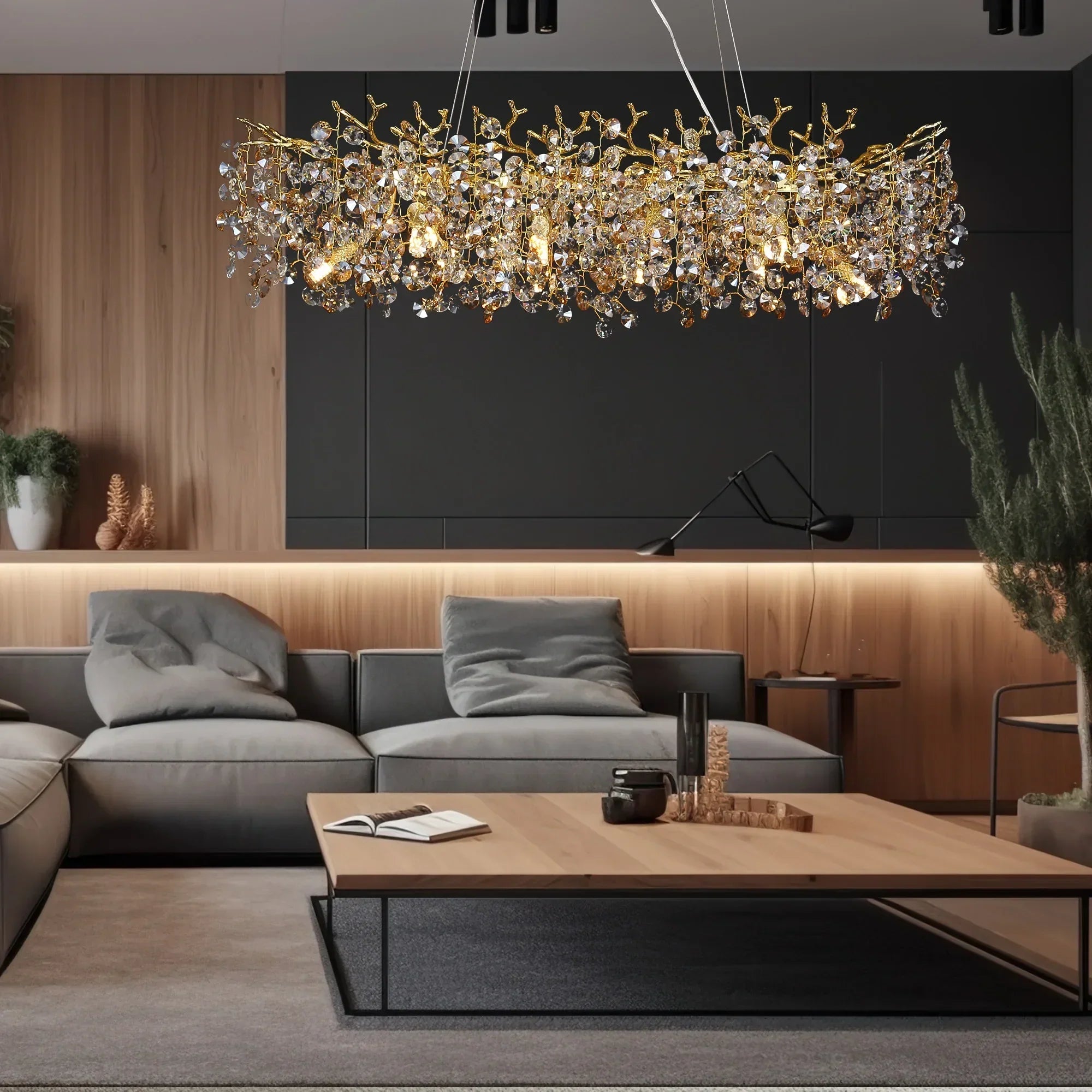 BowLift | Long Crystal Pendant Chandelier | Nordic LED Island Light with Remote Control (G9)