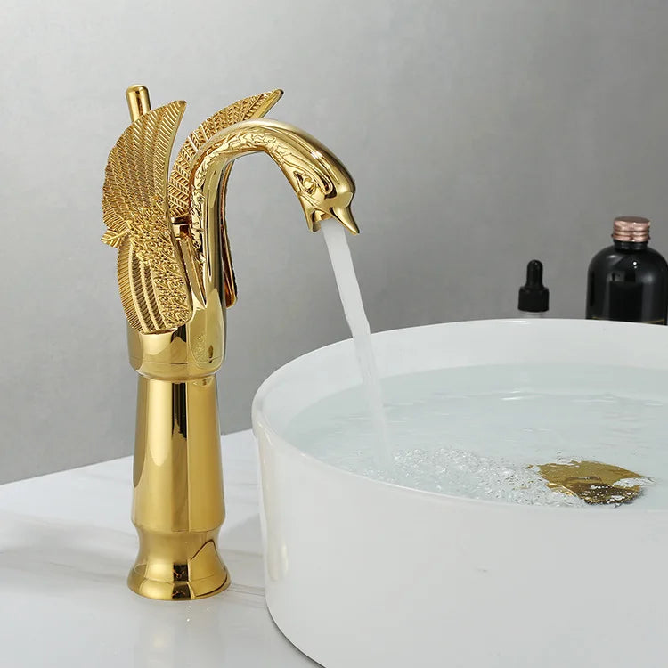 BowLift | Swan Single Handle Golden Basin Faucet