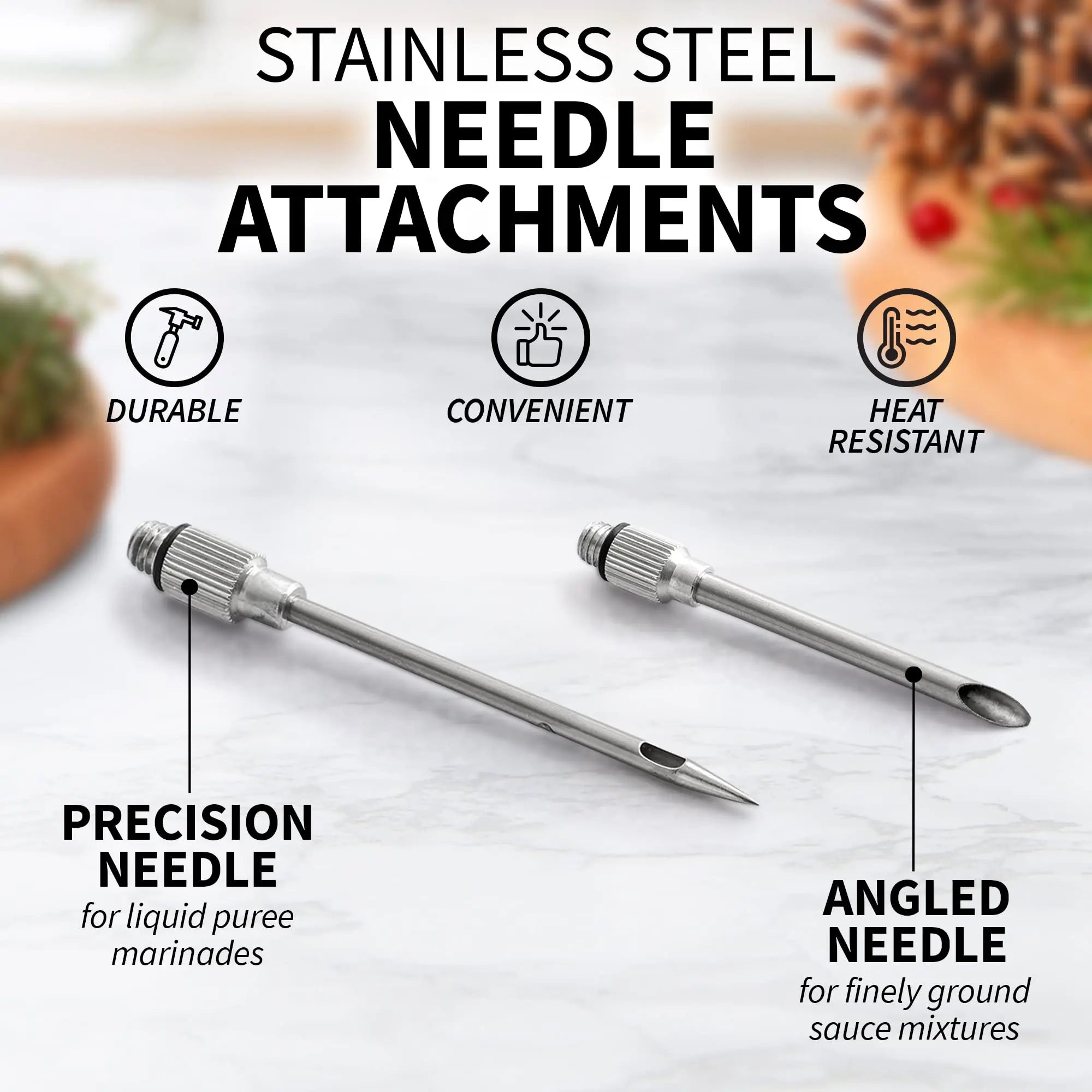 BowLift | Flavora Marinade Injector | With 2 Needles & Cleaning Brush | For Liquid & Thick Marinades | Stainless Steel & Silicone