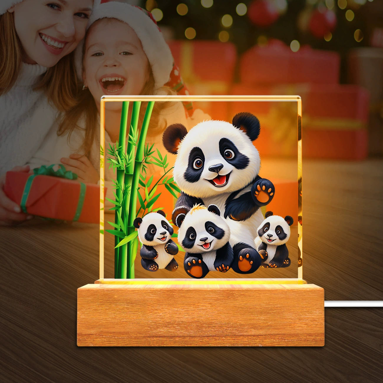 Solid Wood Base Acrylic Night Light Kids Creative Gift USB Table Lamp