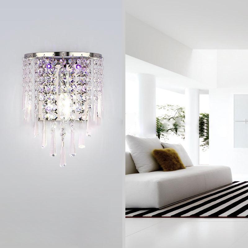 BowLift | Modern Luxury Semi-Round Octagonal Pearl Stainless Steel Crystal 1-Light Wall Sconce Lamp for Living Room