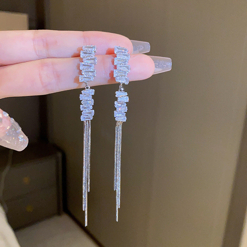 BowLift | Faux-Diamond-Studded Metal Long Tassel Earrings for Women