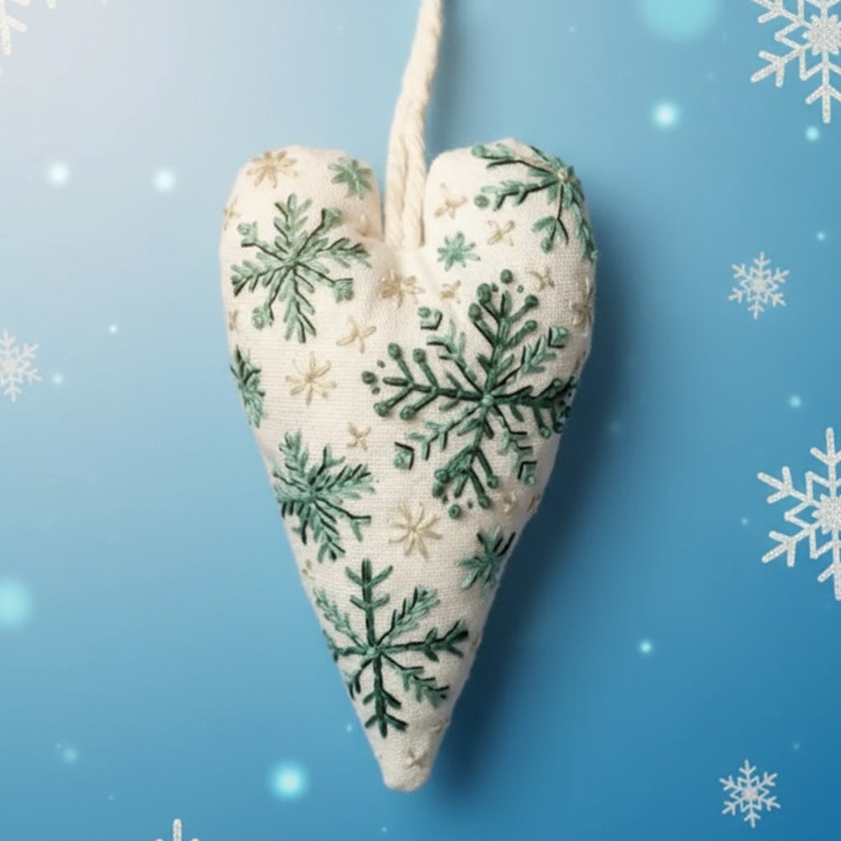 BowLift | DIY embroidery set for heart-shaped Christmas decorations with fabric, thread, and needles