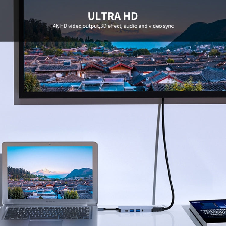 BowLift | ENKAY Hat-Prince 5 in 1 Type-C Hub 4K HDMI Converter Docking Station 3.5mm Audio Jack Adapter