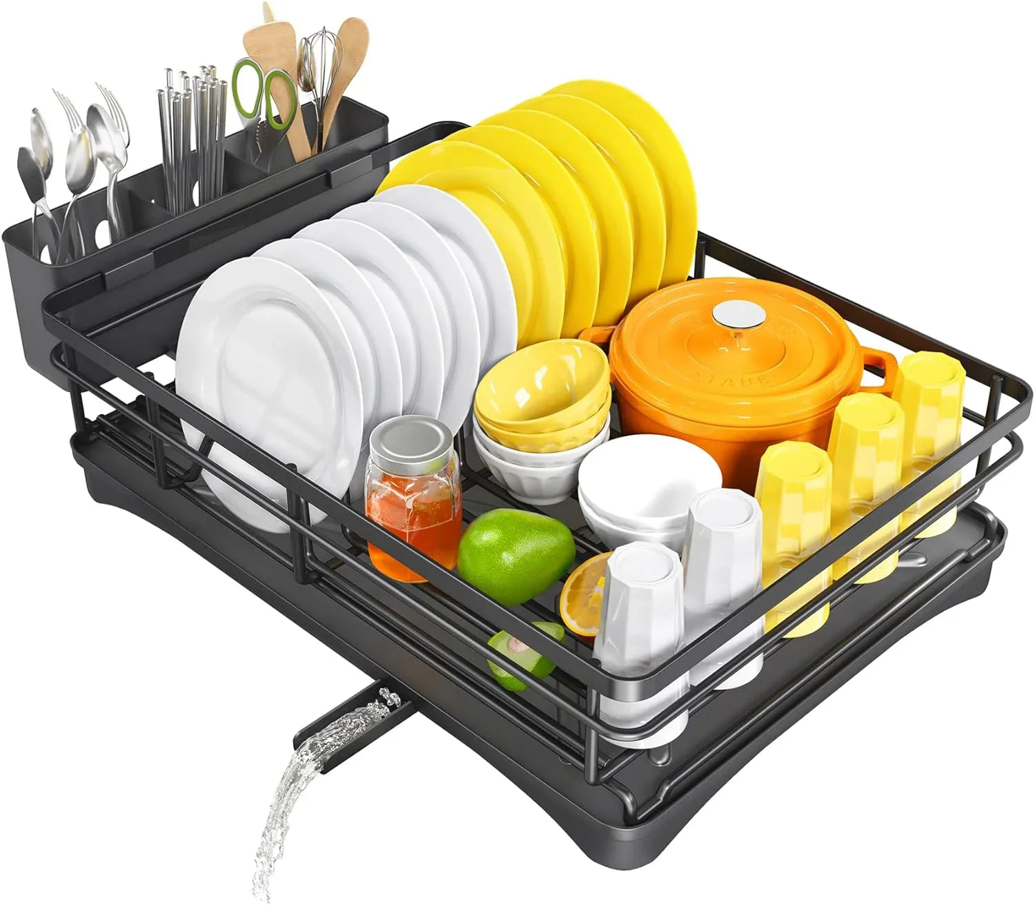 BowLift | Dish Drying Rack with Drainboard & Large Cutlery Holder – Nova
