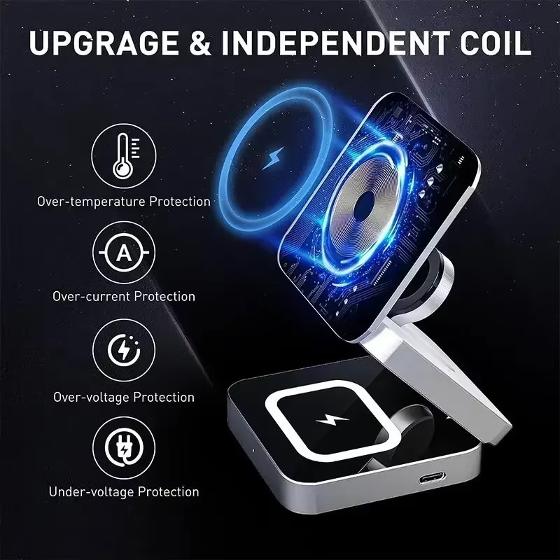 BowLift | 3-in-1 Magnetic Wireless Charger - Fast Foldable Charging Station for Samsung, iPhone & AirPods