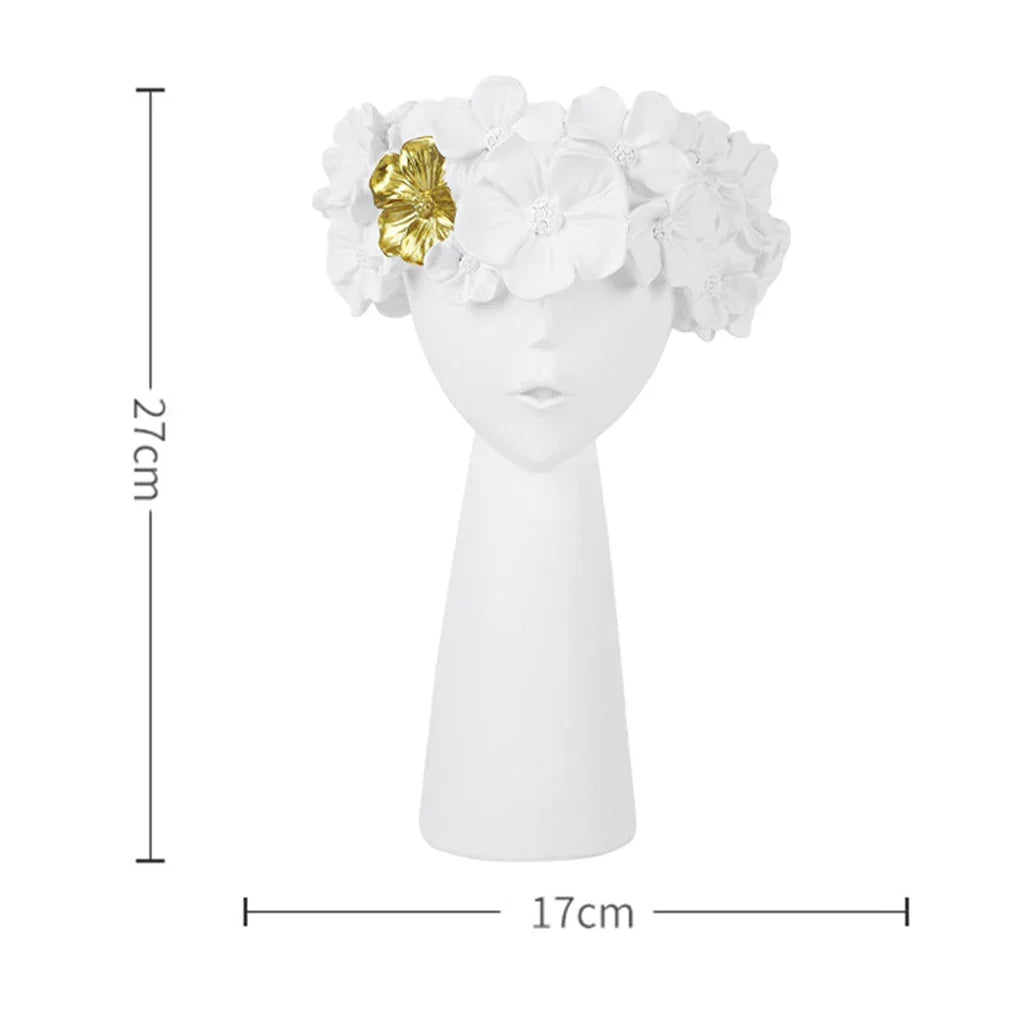 BowLift | Nordic Girl Head Flower Resin Vase Statue Flower Vases for Office Desktop Dried Flowers Ornaments Decor Container
