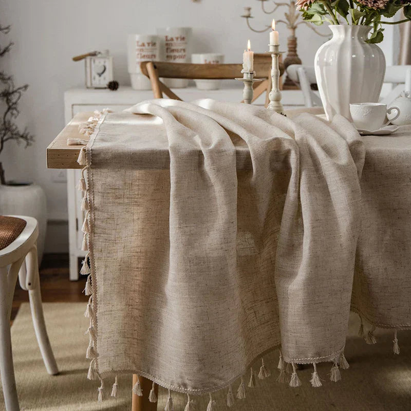 BowLift | 2023 Cotton-Linen Tablecloth with Tassels, Rectangular Tablecloth for Dining Table, Coffee-Tea Tablecloths, Wedding Easter Decoration