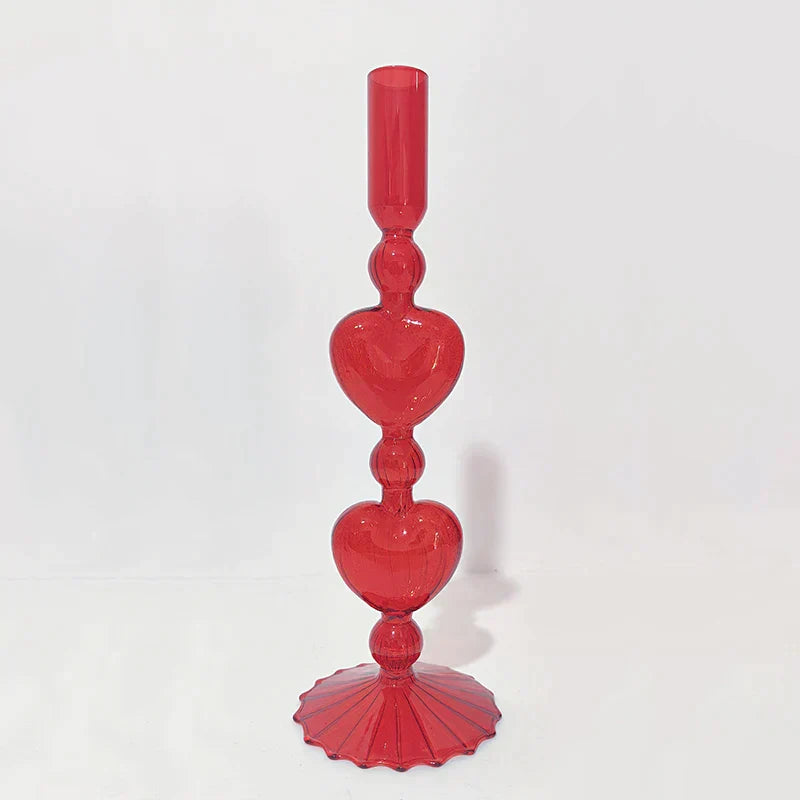 BowLift | Retro Taper Candle Holder Red Heart Shape Glass Candle Holder Wedding Table Decoration Home Party Glass Vase Decor