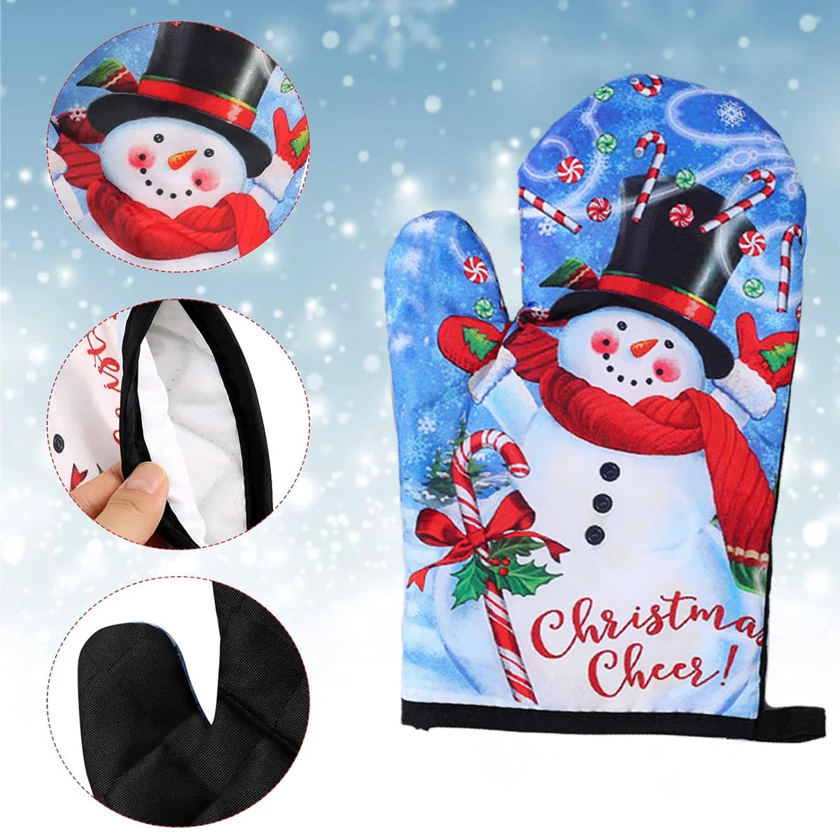 BowLift | HollyHeat Oven Gloves 2-Piece Set | Christmas Baking Gloves with Festive Design | Heat Resistant Kitchen Gloves for Christmas & New Year