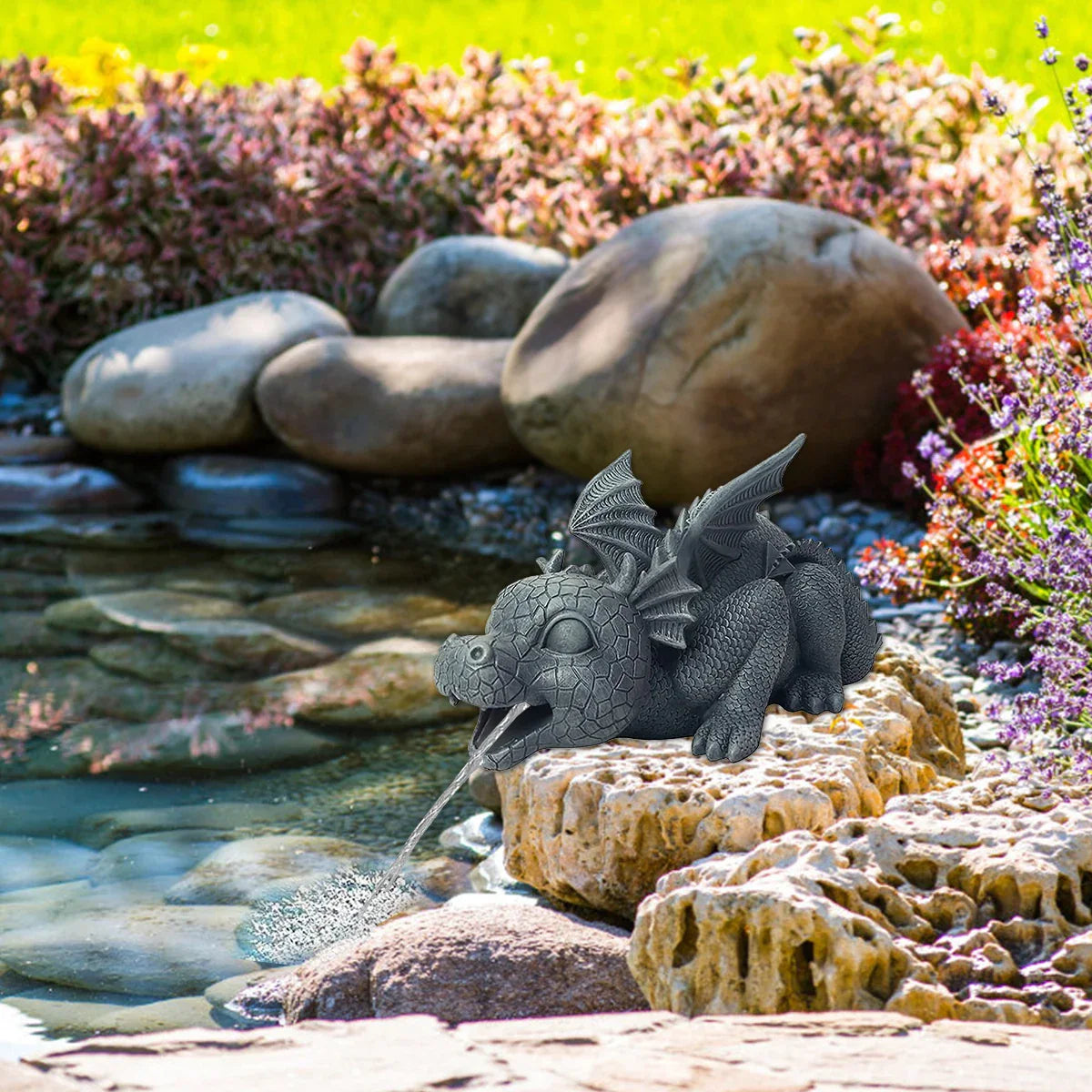 BowLift | Water spraying dragon statue made of resin Weatherproof Realistic water spray scenes resin garden decoration