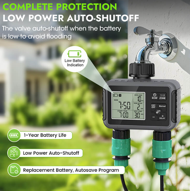 BowLift | Dual-Zone Sprinkler Water Timer with Smart Scheduling & LCD Display
