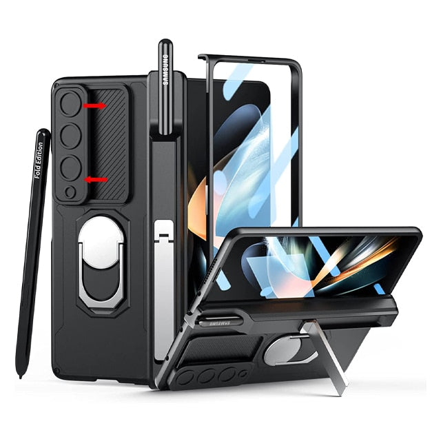 BowLift | Luxury Case with S Pen Holder and Hinge Screen Protection Ring Stand Case for Samsung Galaxy Z Fold 5 Z Fold 4