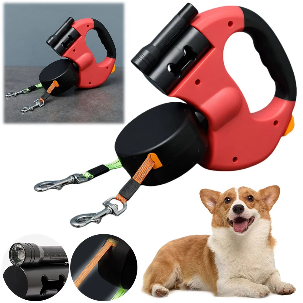 BowLift | Retractable Dual Dog Leash with 360° Swivel and LED Safety Light for Walking Two Dogs