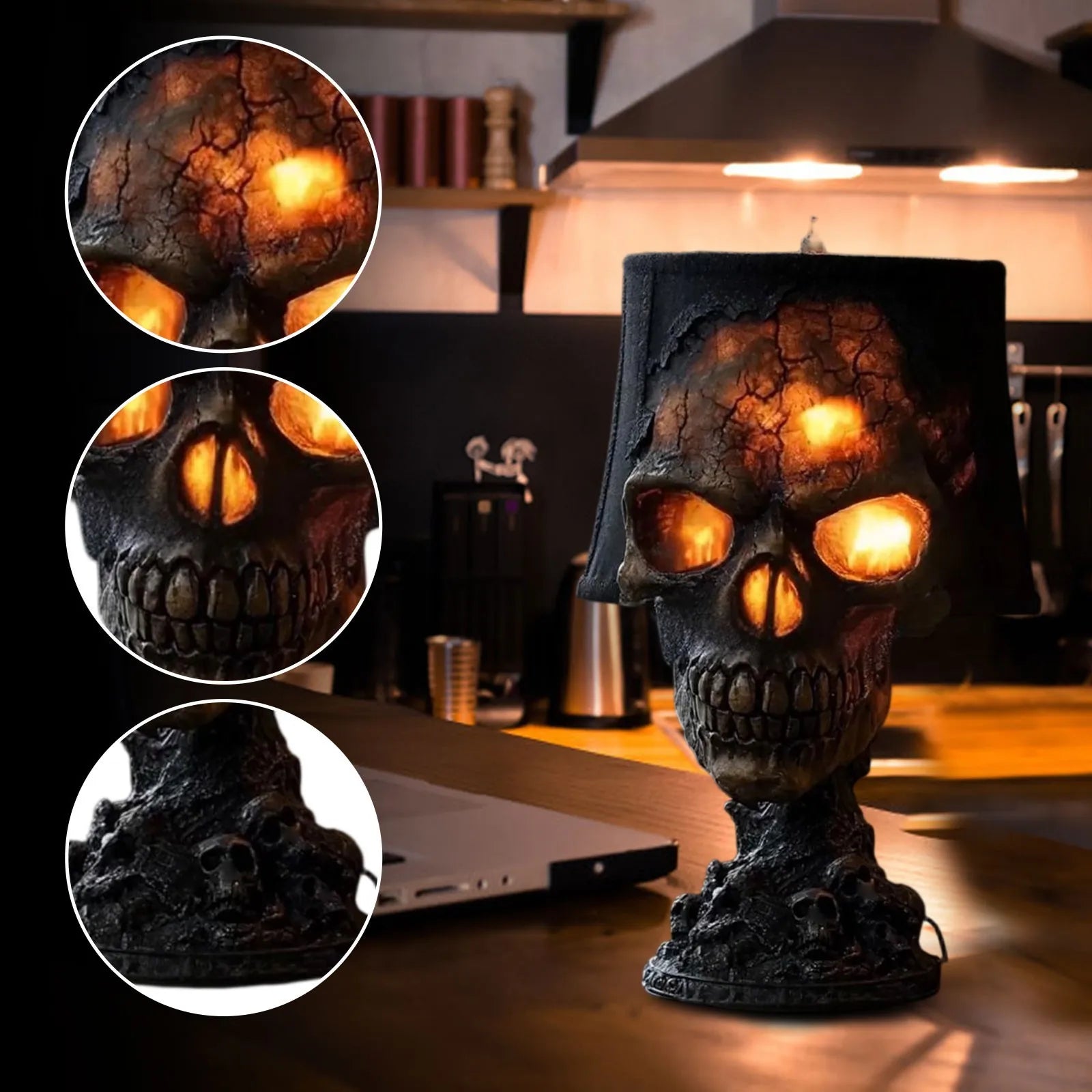 BowLift | Gothic Table Lamp SkullFire | Halloween Skull Decor | LED Ambient Light | 20 x 11 x 11 cm