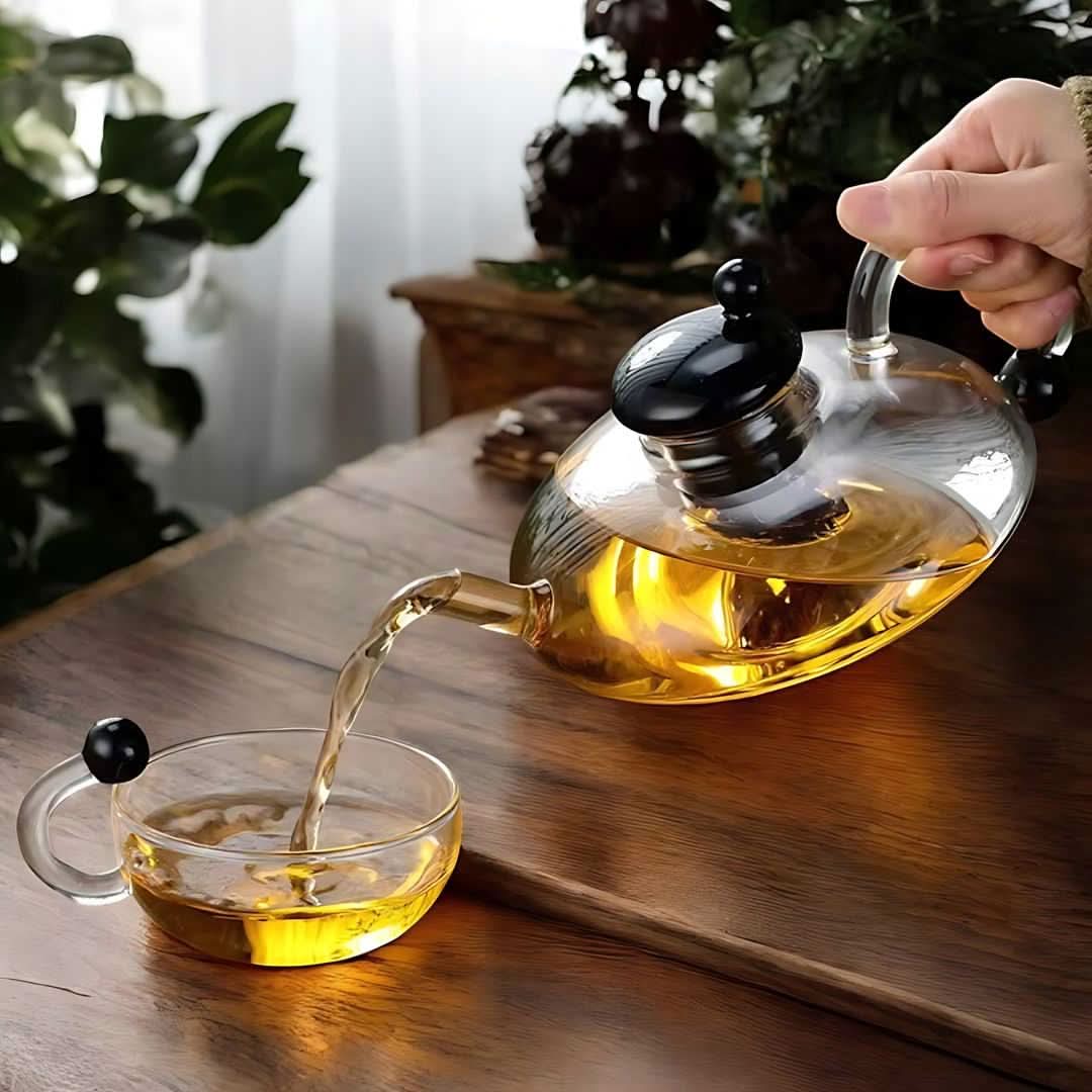 BowLift | Glass Teapot Set with Built-In Filter and Cups
